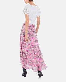 Flowing Long Skirt With Floral Print | Women | Pink