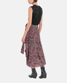 Long Skirt With Floral Print | Women | Black x Red