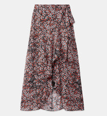 Long Skirt With Floral Print | Women | Black x Red