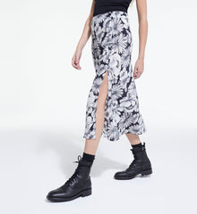 Long Floral Silk Skirt | Women | Black x White