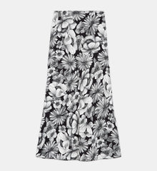 Long Floral Silk Skirt | Women | Black x White