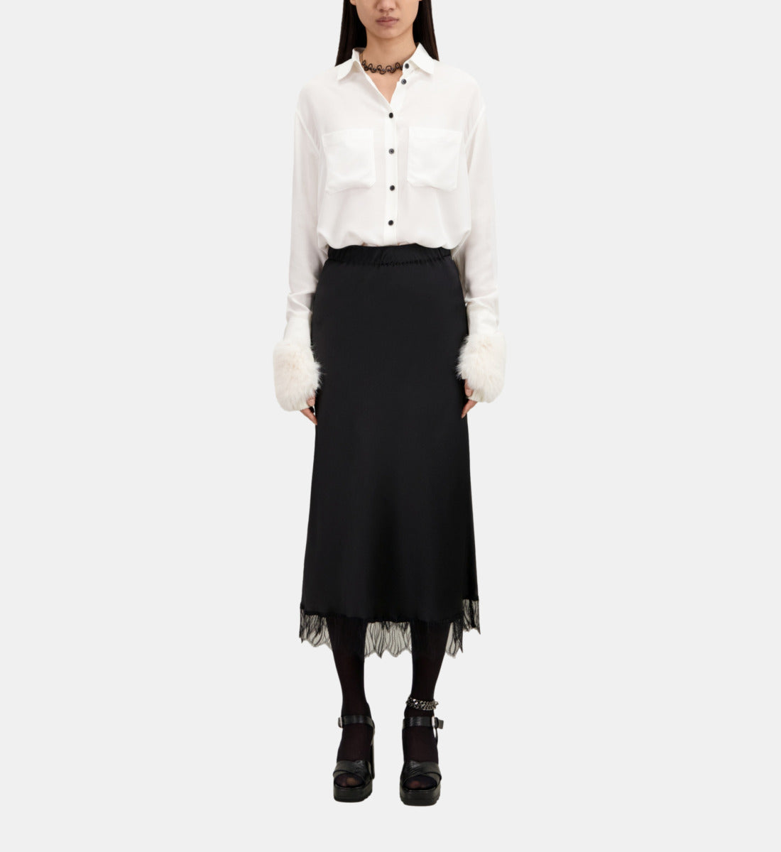 Long Skirt With Lace Details | Women | Black