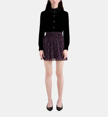 Short Printed Skirt With Smocking | Women | Black x Pink