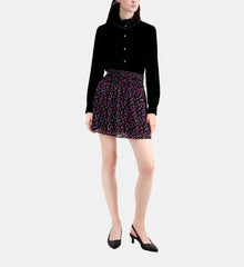 Short Printed Skirt With Smocking | Women | Black x Pink