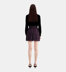 Short Printed Skirt With Smocking | Women | Black x Pink