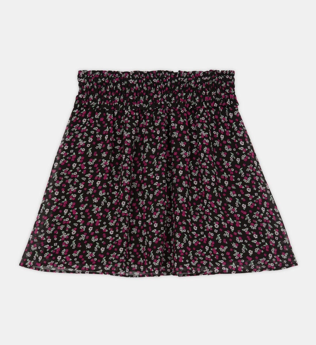 Short Printed Skirt With Smocking | Women | Black x Pink