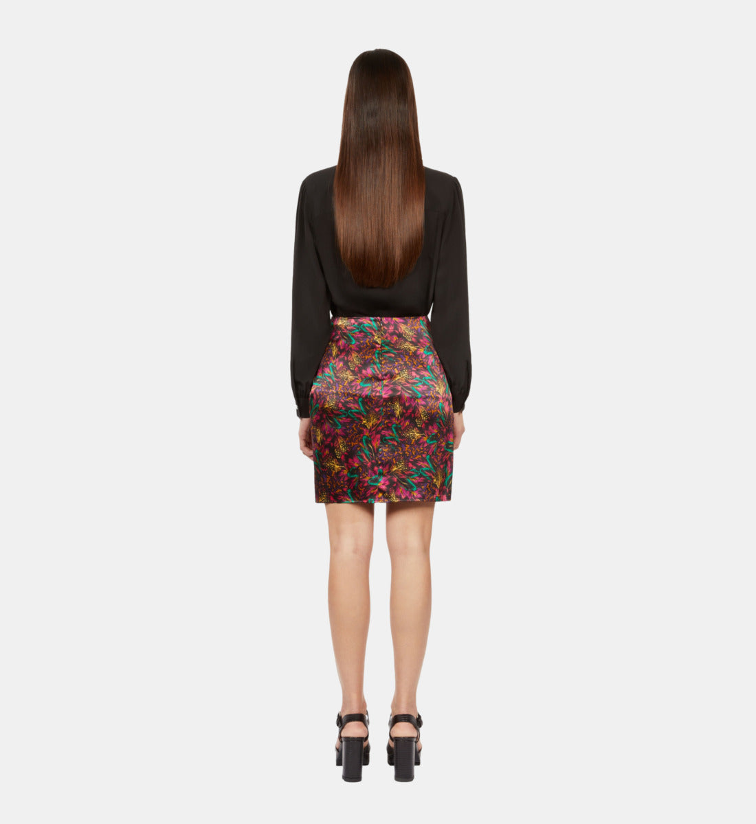 Featherprint Short Silk Skirt With Draping | Women | Multicolorlor