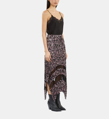 Paisley Print Pleated Long Skirt With Mesh Inserts | Women | Black x Pink