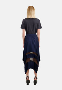 Navy Long Pleated Skirt | Women | Blue