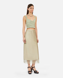 Long Light Green Skirt With Lace | Women | Khaki Grey