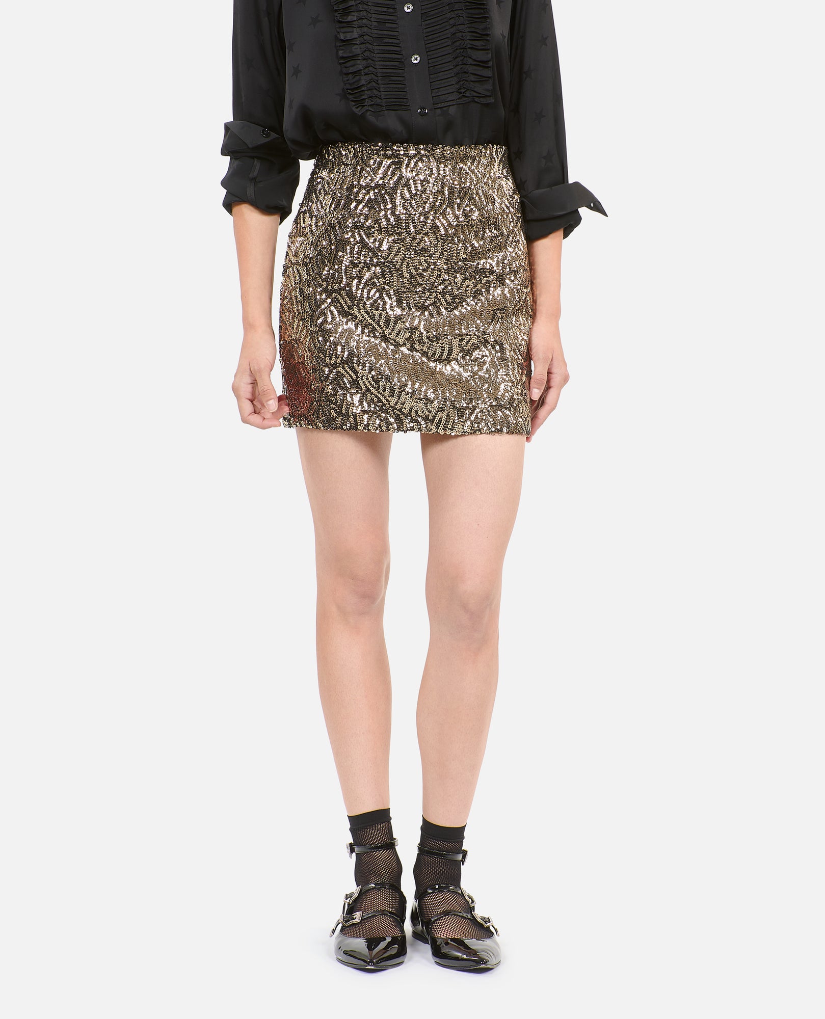 Short Golden Sequined Skirt | Women | Gold