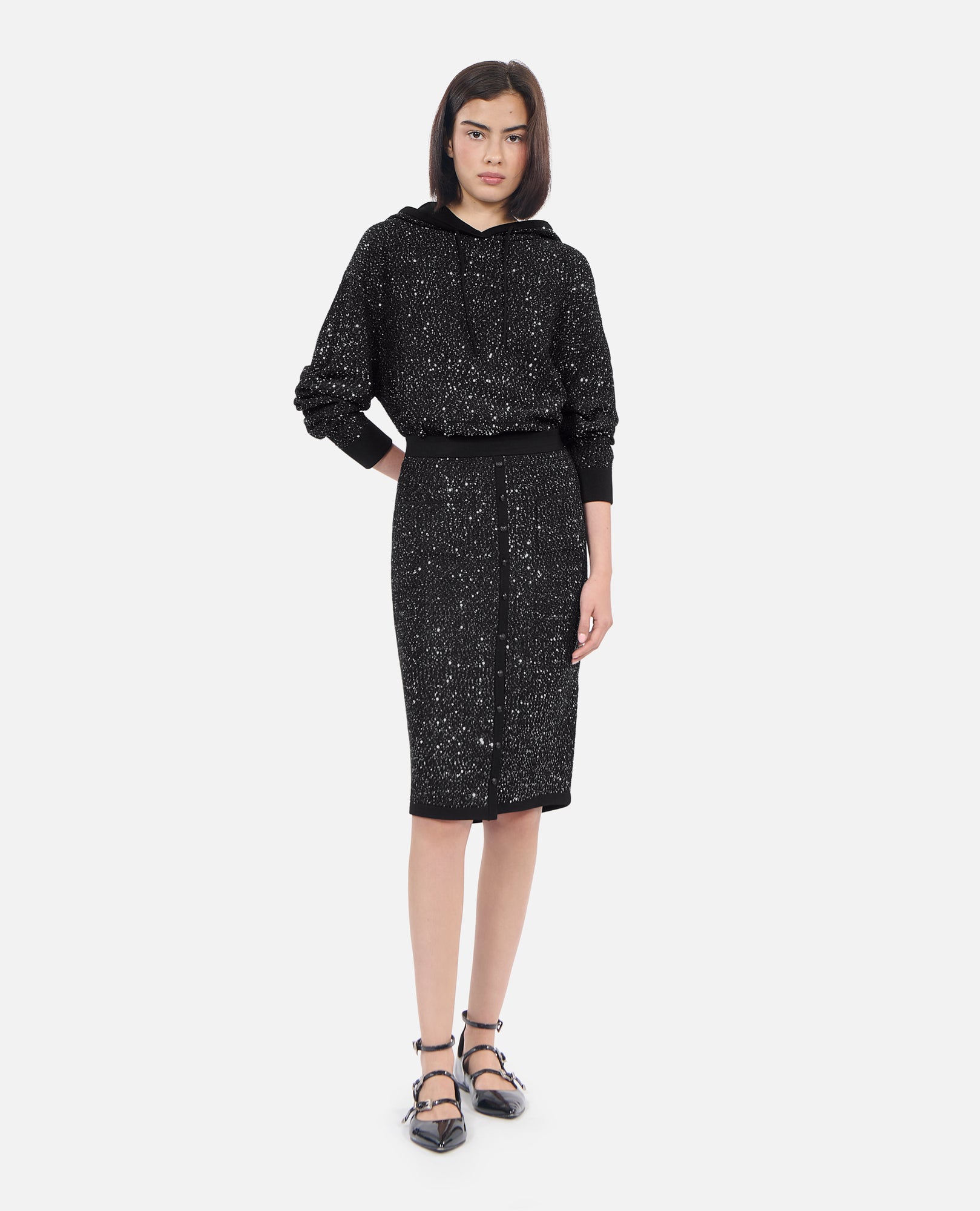 Mid-Length Sequin Skirt | Women | Black