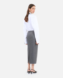 Mid-Length Striped Pencil Skirt | Women | Light Grey