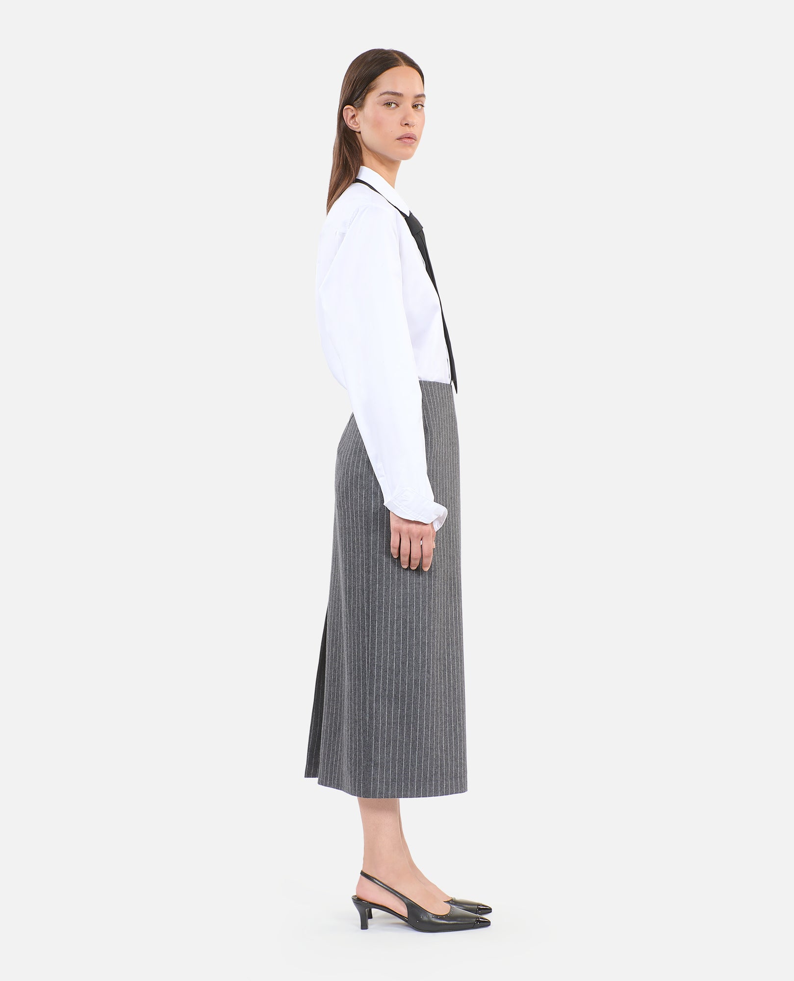 Mid-Length Striped Pencil Skirt | Women | Light Grey