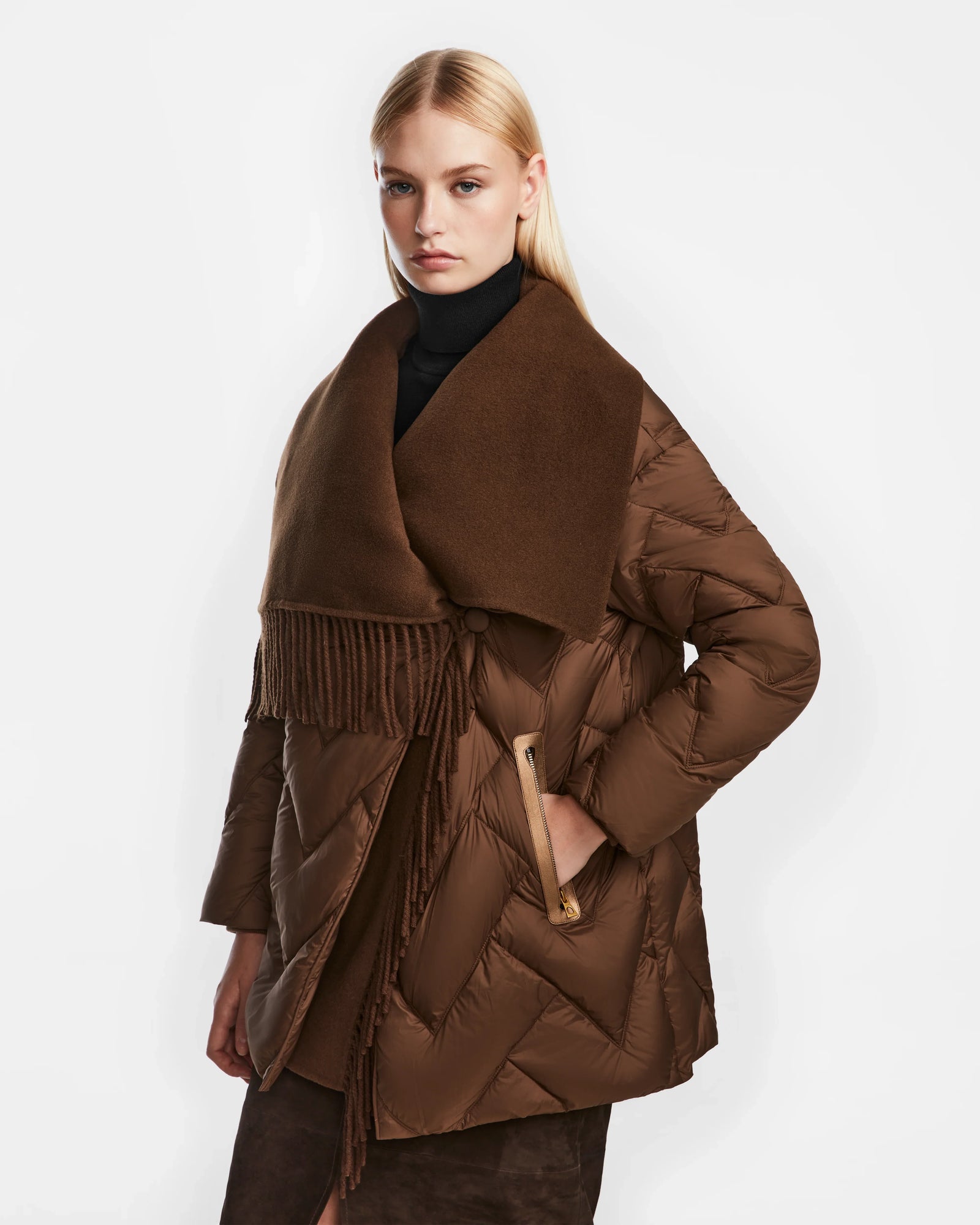 Women | ANNE MARIE Down & Wool Fringe Jacket | Mocha