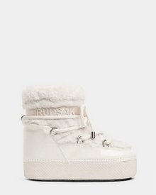 The KATHY - 8223513 Iceland by Rudsak is a white women's winter boot with a thick sole, faux shearling trim, lace-up front, and Rudsak branding on the ankle strap, shown against a plain light background.