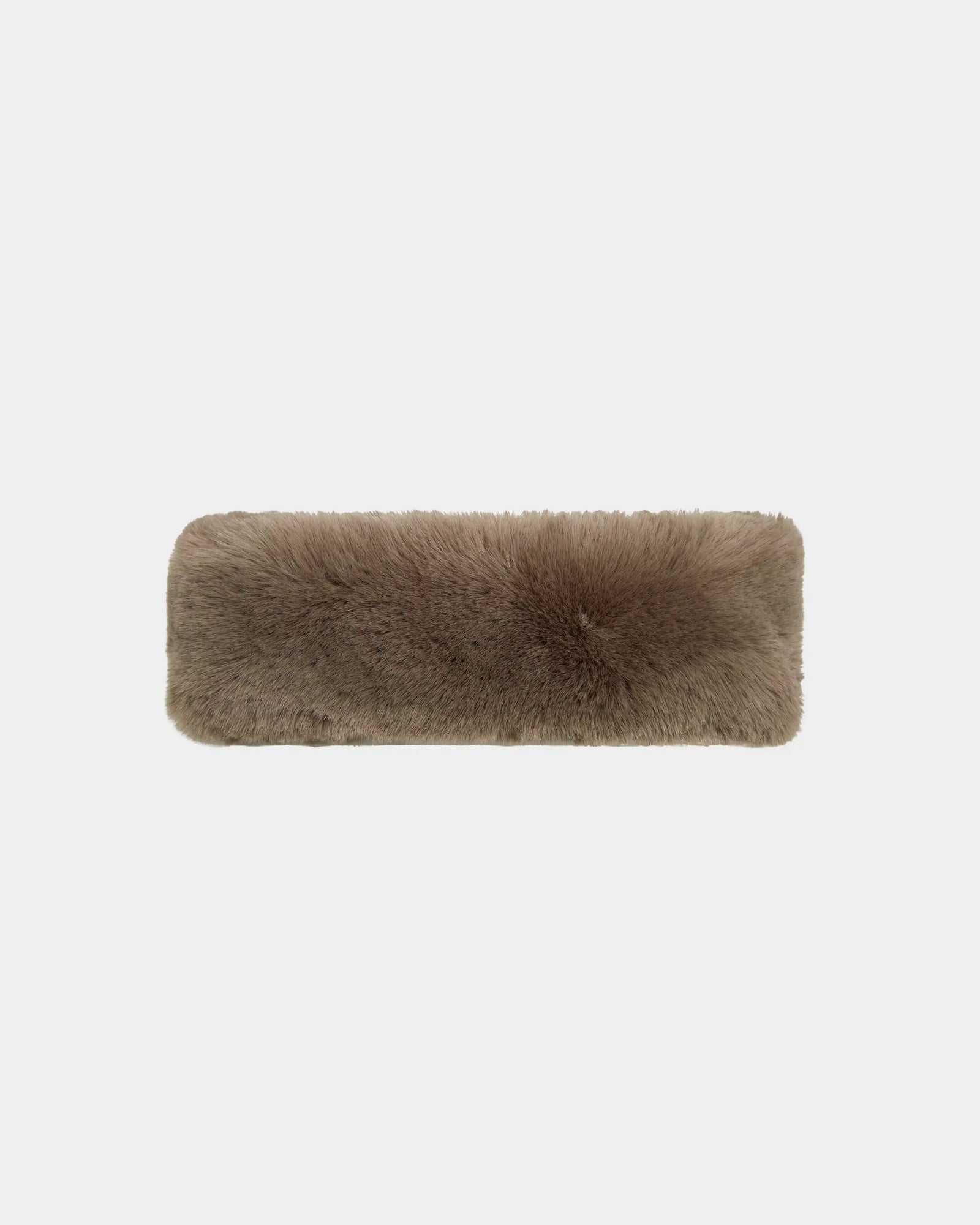 The SANDIE - 8423507 Cement by Rudsak is a rectangular, fluffy brown faux fur headband with a soft texture, shown on a plain white background—ideal as a cozy women’s winter accessory.