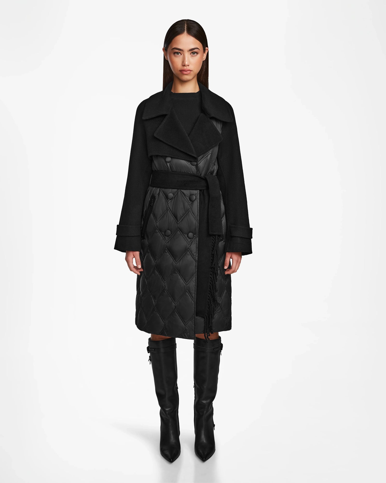 Women | ZOE Down & Wool Fringe Jacket | Black