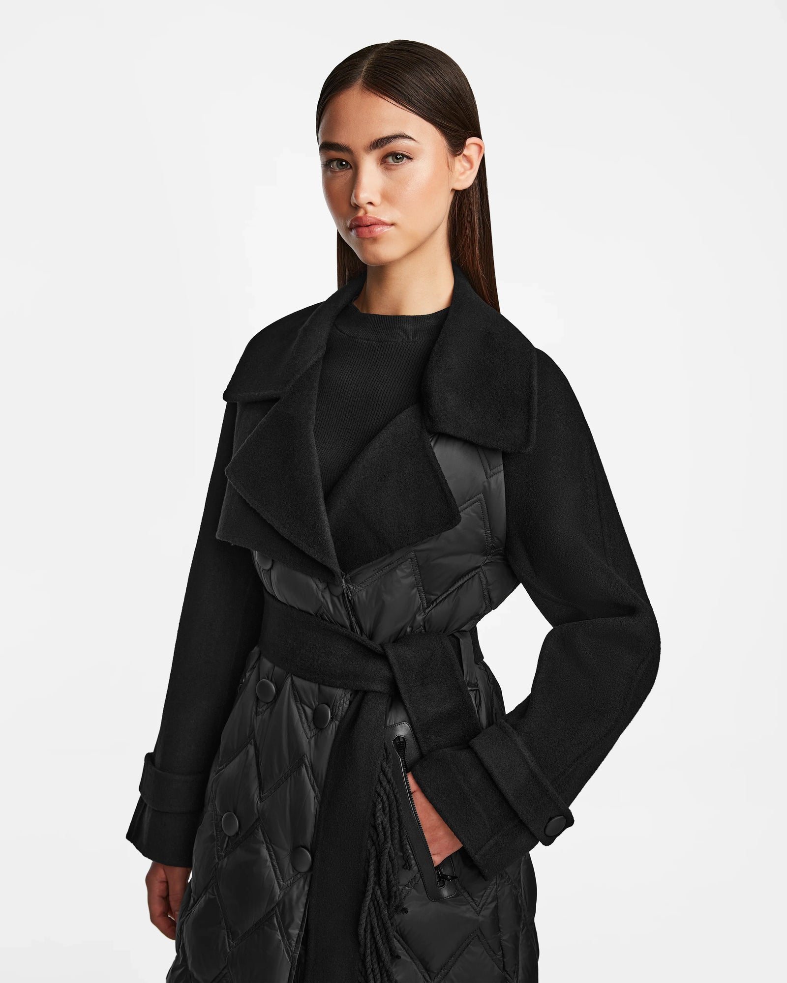Women | ZOE Down & Wool Fringe Jacket | Black