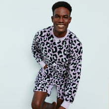 Sherpa Fleece Lounge Crew | Lavender Leopard