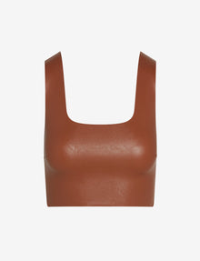 Sale: Faux Leather Squareneck Crop Top::Cocoa::Main