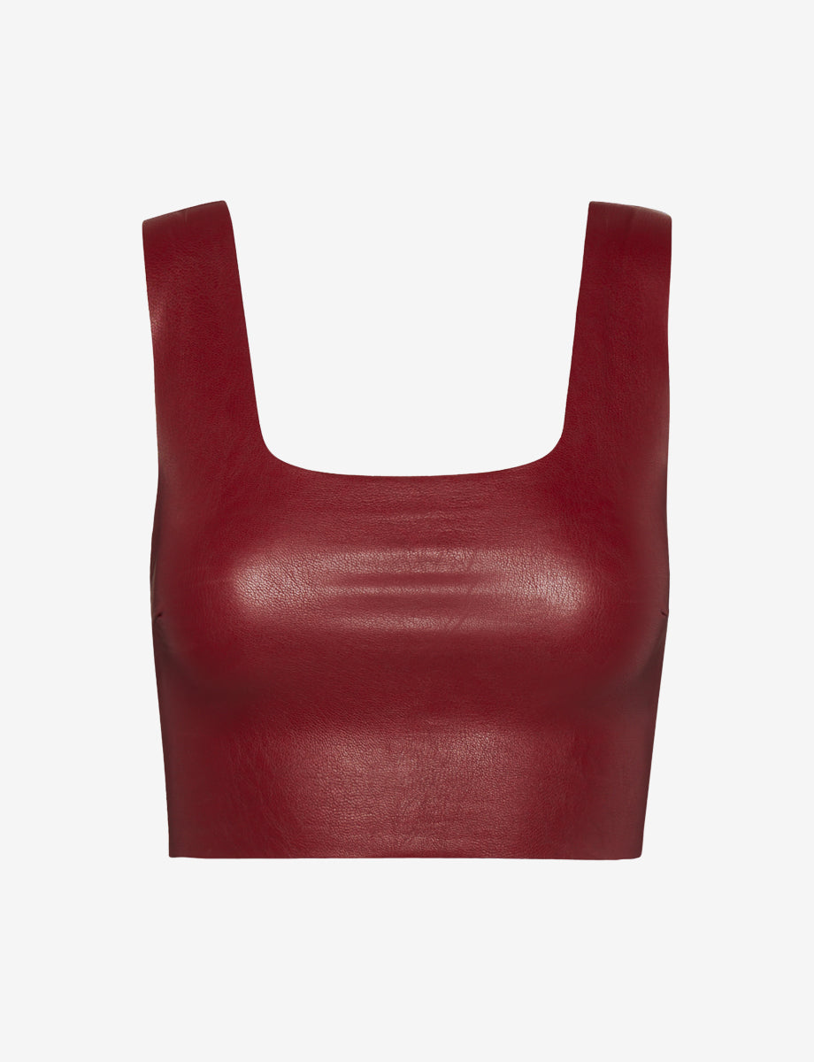 Sale: Faux Leather Squareneck Crop Top::Garnet::Main