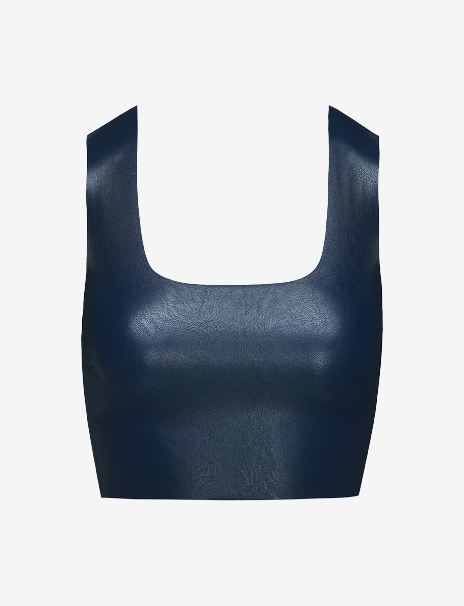 Faux Leather Squareneck Crop Top::Navy::Main