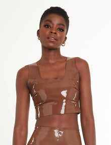 Sale: Faux Patent Leather Crop Top::Cinnamon::Hover