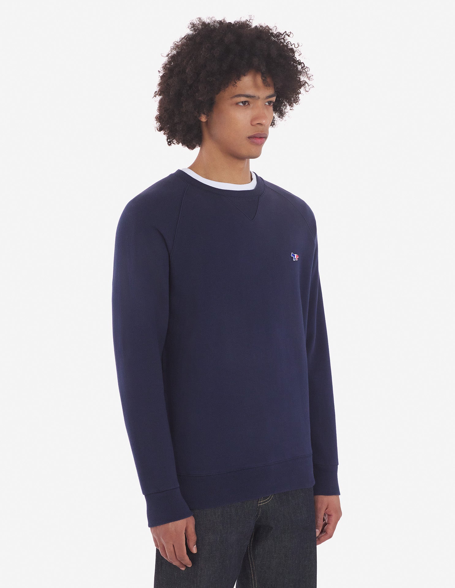 Mens | Tricolor Fox Patch Clean Cotton Fleece Sweatshirt | Navy