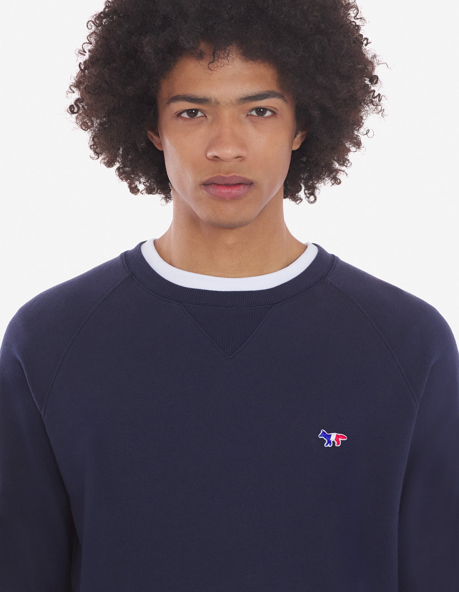 Mens | Tricolor Fox Patch Clean Cotton Fleece Sweatshirt | Navy