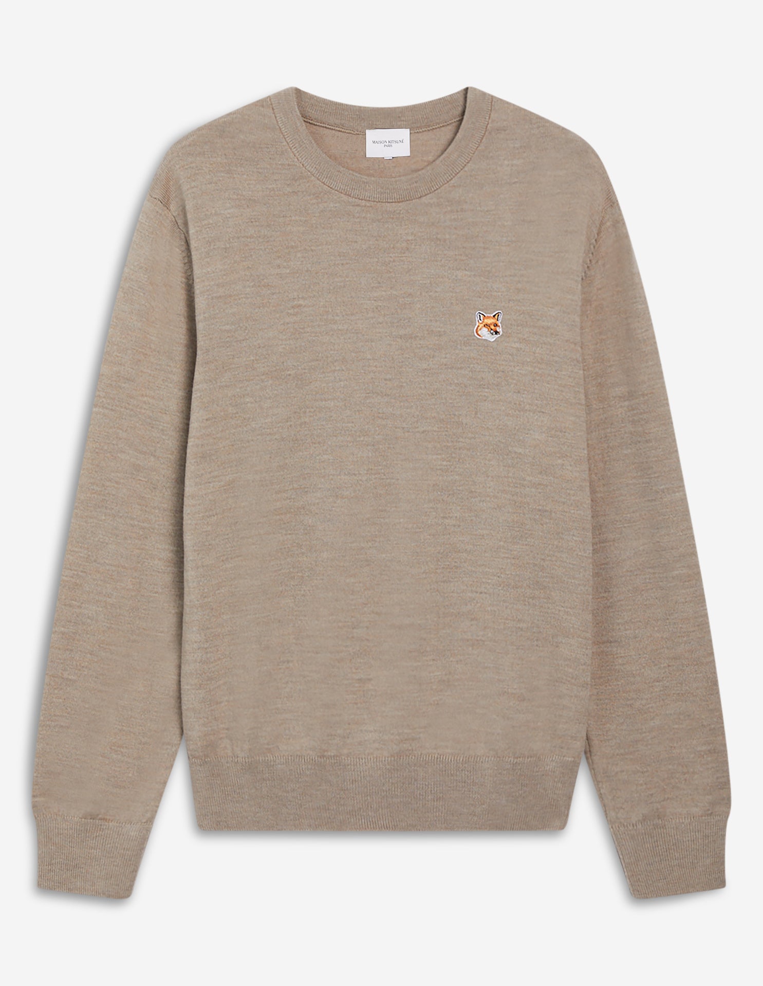 Mens | Fox Head Patch Regular R-Neck Wool Jumper | Beige Melange