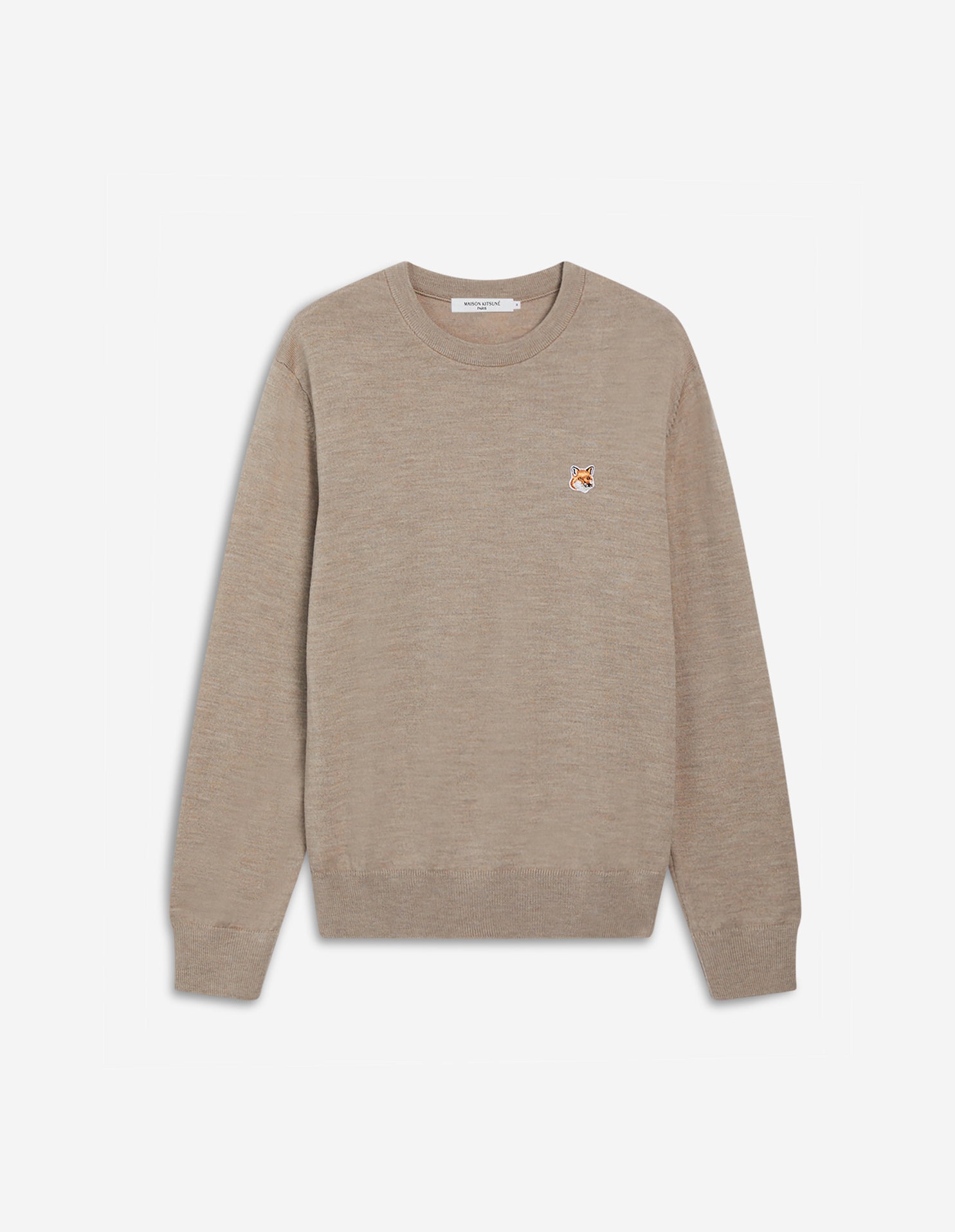 Mens | Fox Head Patch Regular R-Neck Wool Jumper | Beige Melange