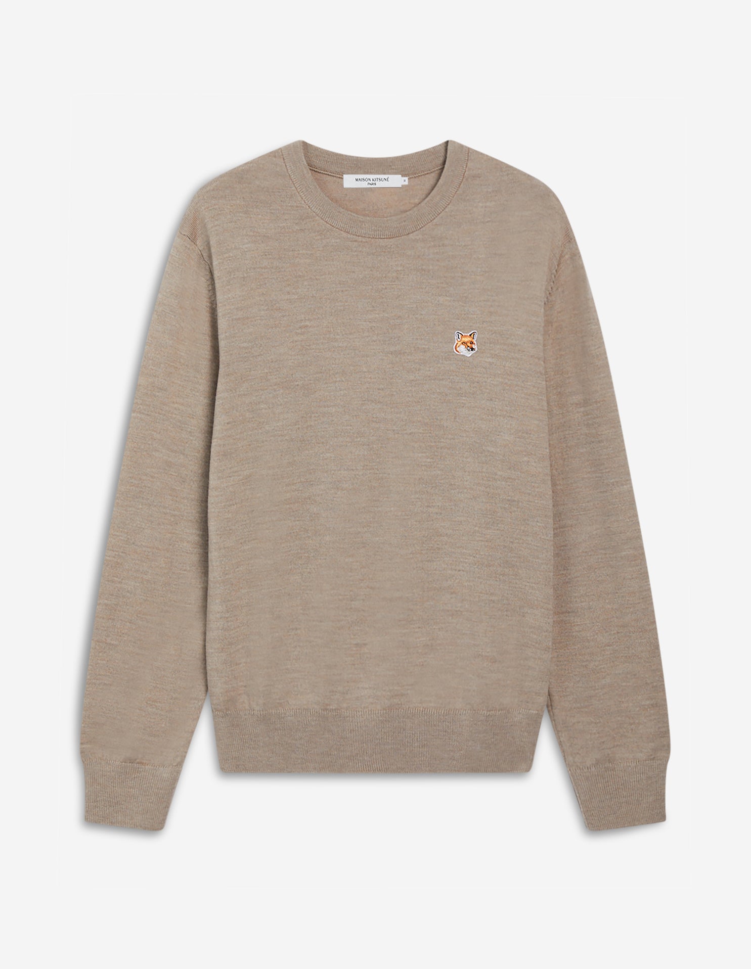 Mens | Fox Head Patch Regular R-Neck Wool Jumper | Beige Melange