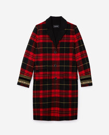 Checked Wool Mix Coat | Women | Black x Red