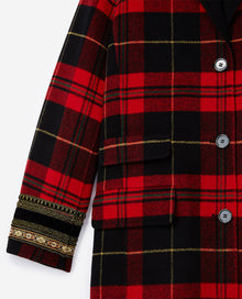 Checked Wool Mix Coat | Women | Black x Red