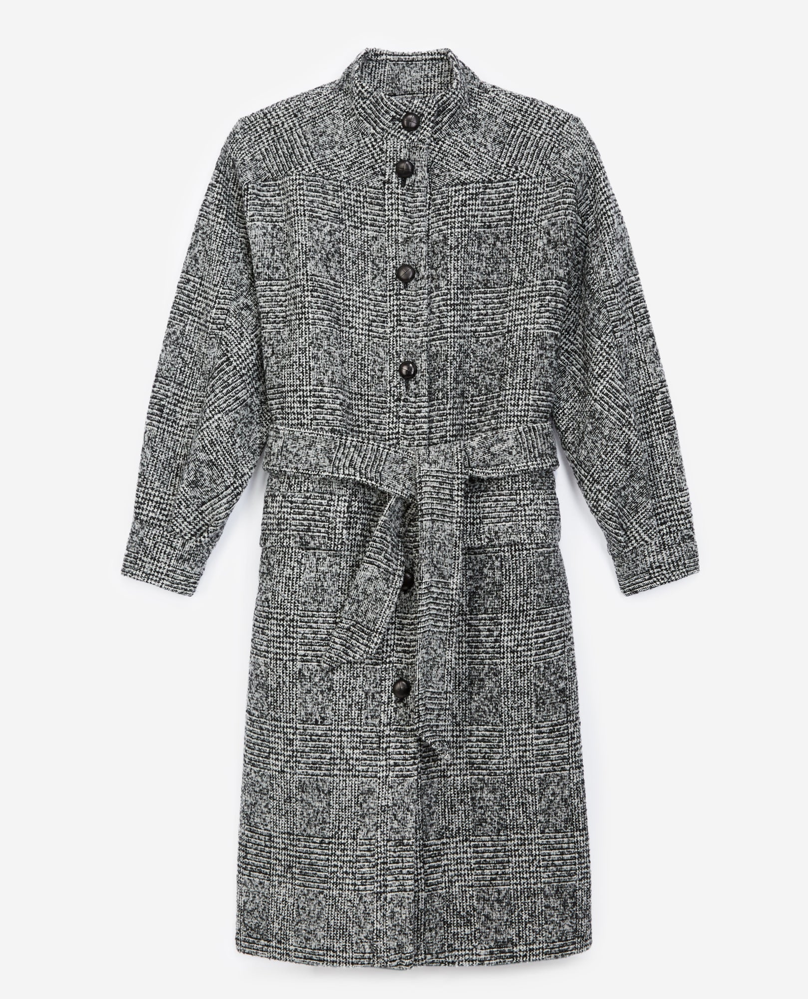 Wool Coat With High Neck | Women | Black x Ecru