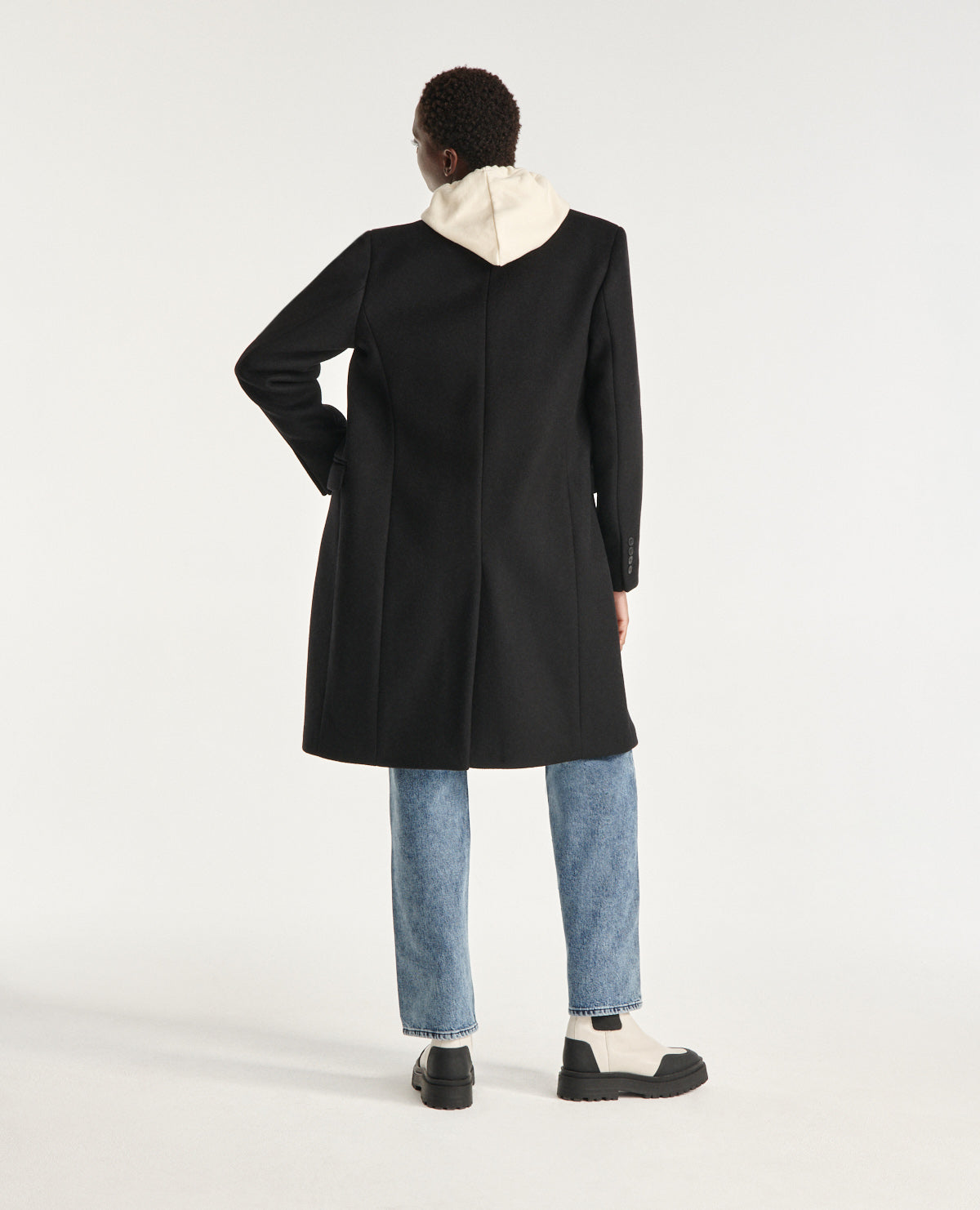 Fitted Wool Coat With Leather Detail | Women | Black