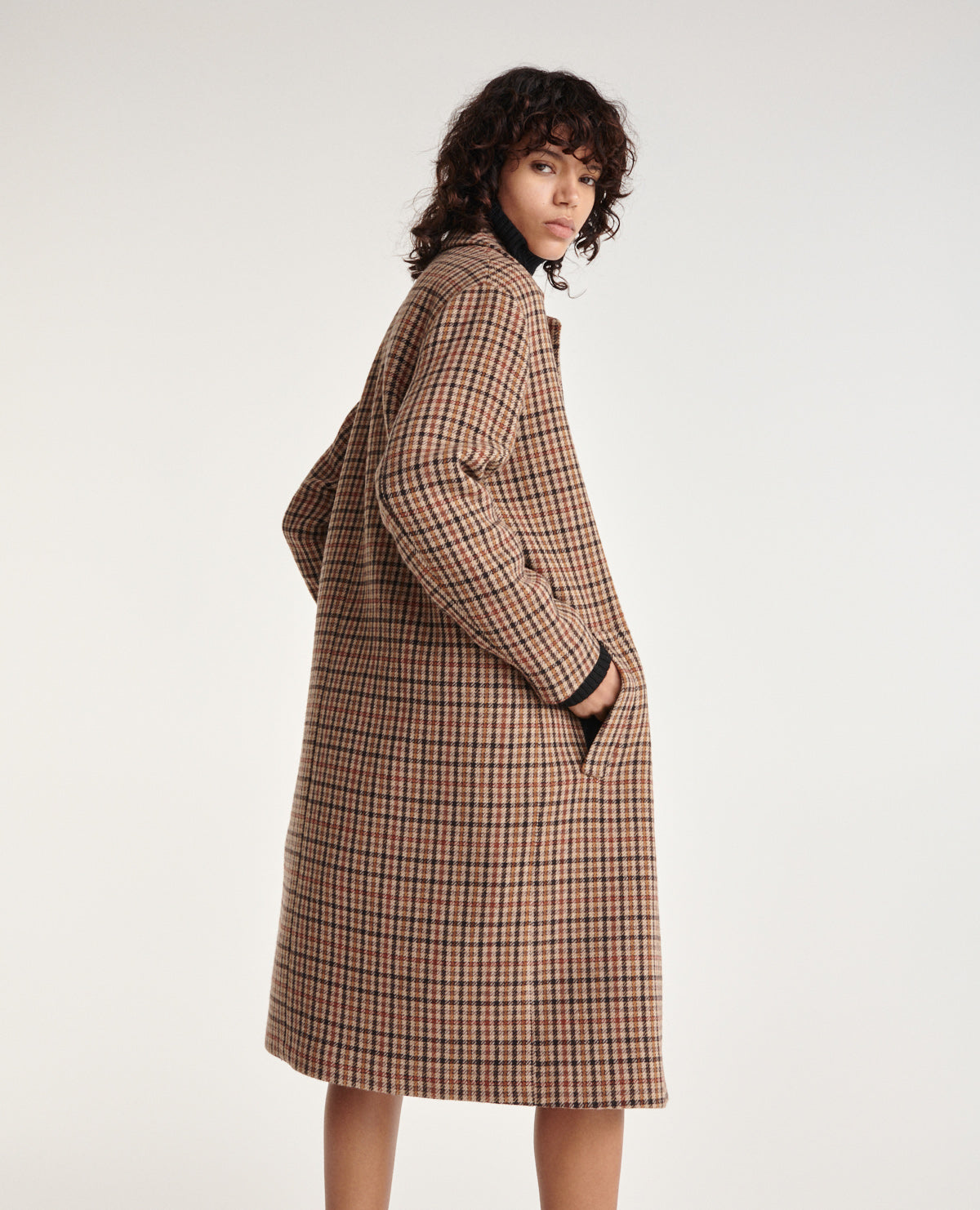 Double-Faced Check Wool Coat | Women | Brown