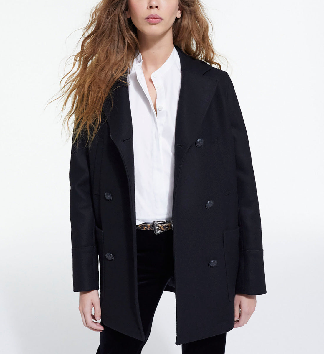 Wool Coat With Leopard Lining | Women | Black