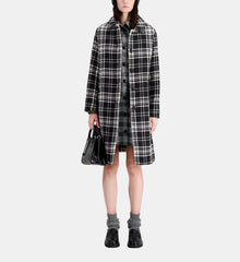 Long Checkered Coat In Wool Blend | Women | Black x White