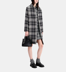 Long Checkered Coat In Wool Blend | Women | Black x White