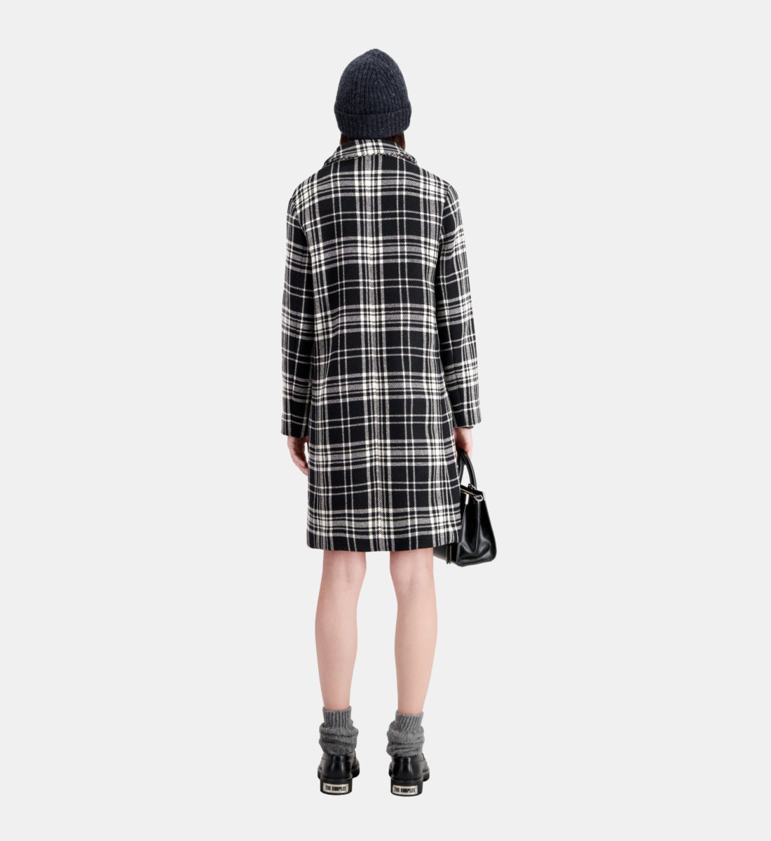 Long Checkered Coat In Wool Blend | Women | Black x White