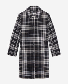 Long Checkered Coat In Wool Blend | Women | Black x White