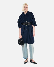 Long Hooded Wool-Blend Cape | Women | Navy Blue