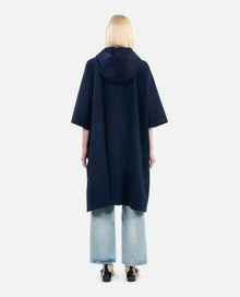 Long Hooded Wool-Blend Cape | Women | Navy Blue