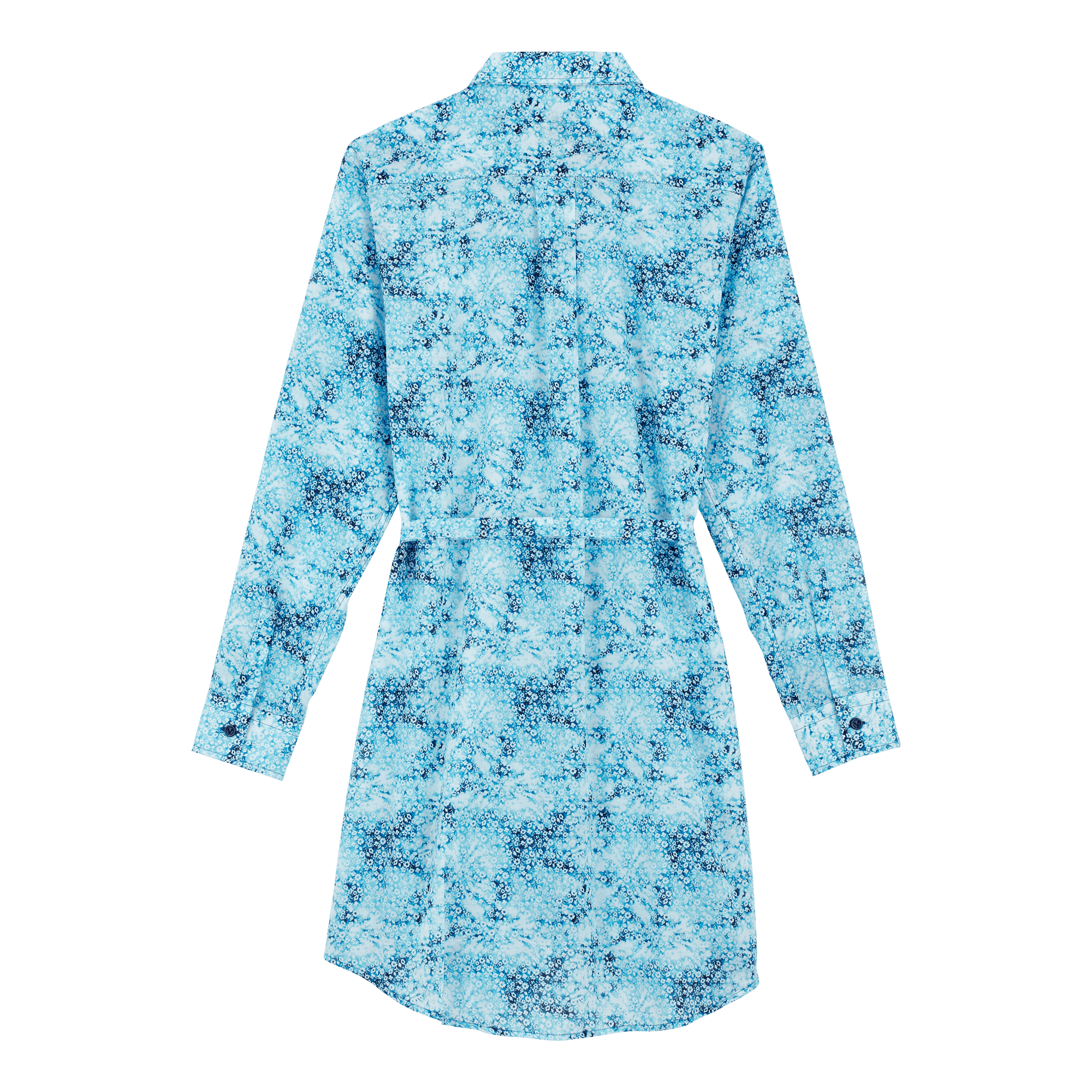 Women | Flower Tye & Dye  Cotton Voile Shirt Dress | Navy