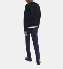 Straight-Cut Striped Pants | Women | Black Navy