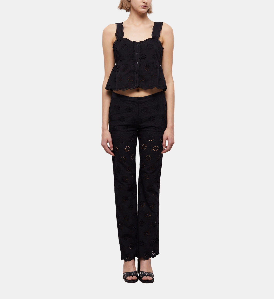 Pants With Broderie Anglaise | Women | Black