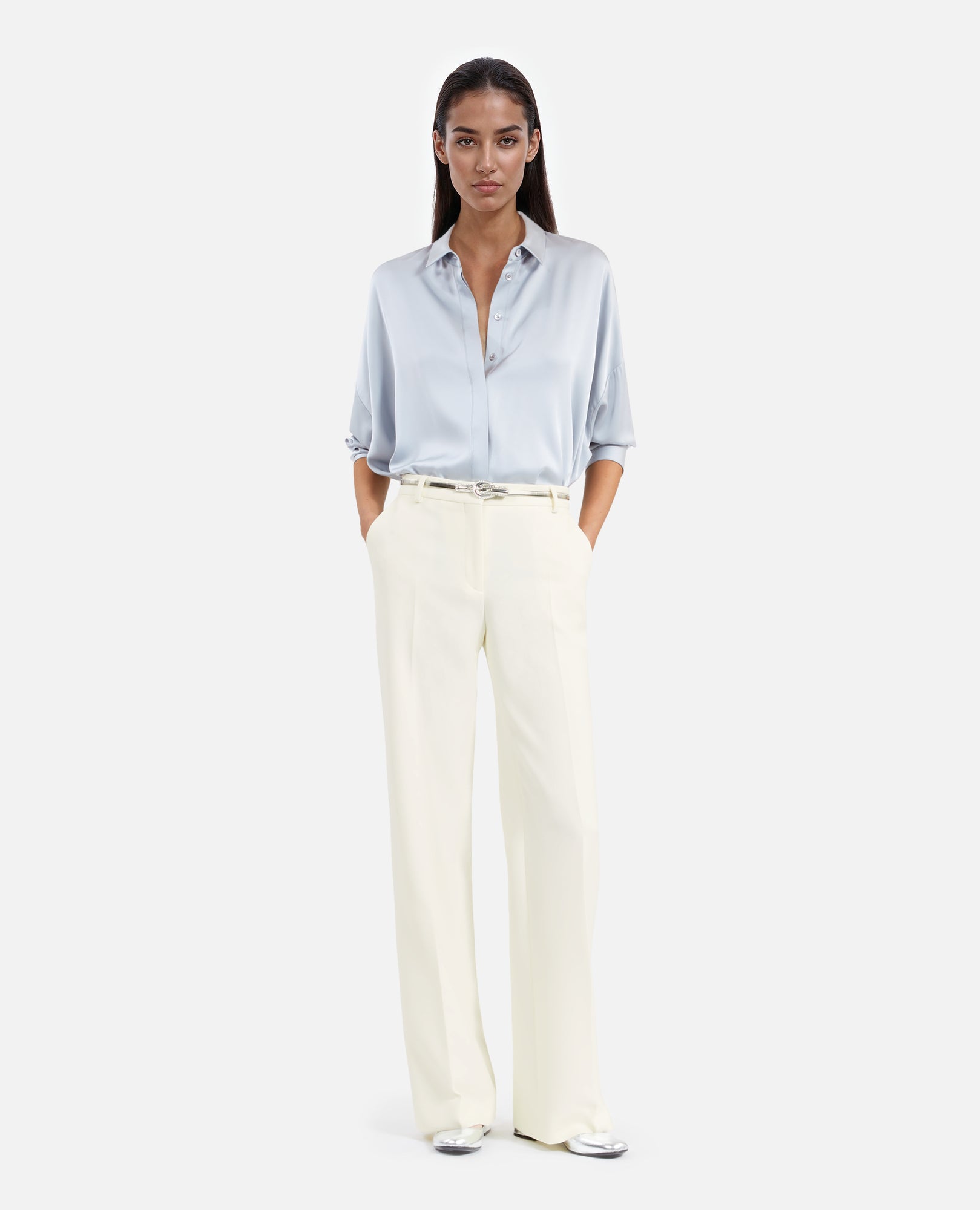 Crepe Suit Trousers Straight Cut | Women | Ecru