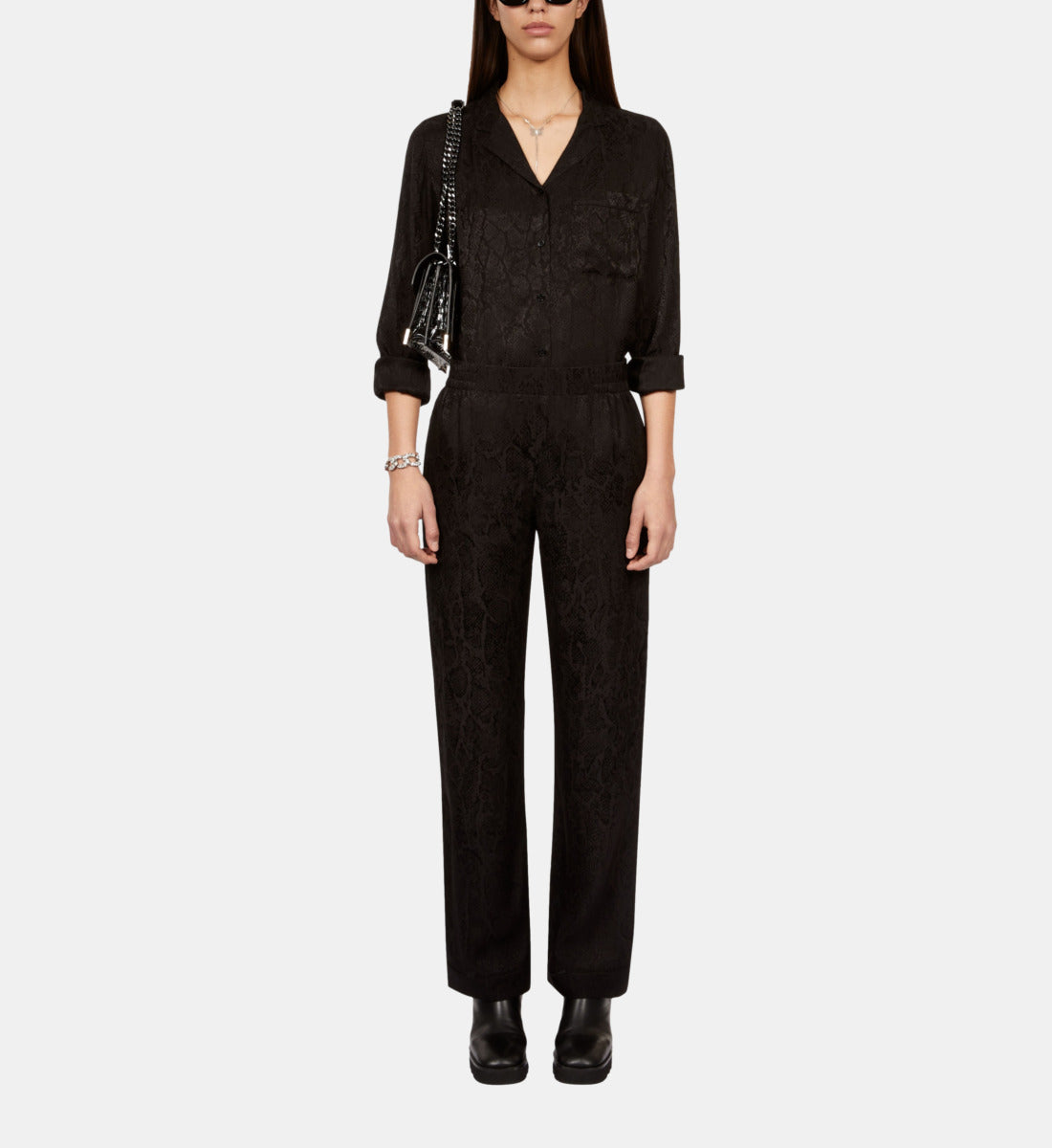 Snakeskin Jacquard Trousers | Women | Black